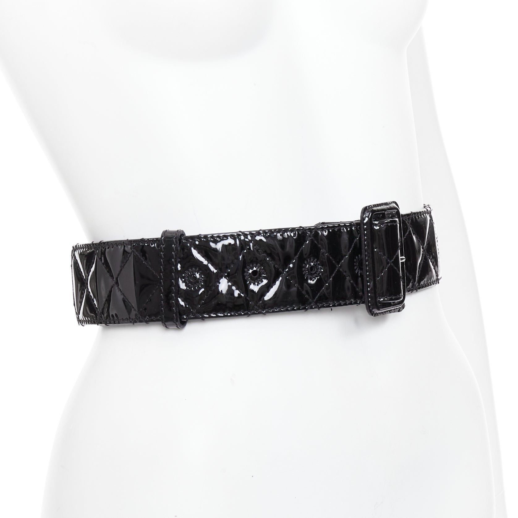 Burberry BURBERRY black patent leather diamond quilted rectangular buckle belt 75cm Size ONE SIZE - 3 Thumbnail