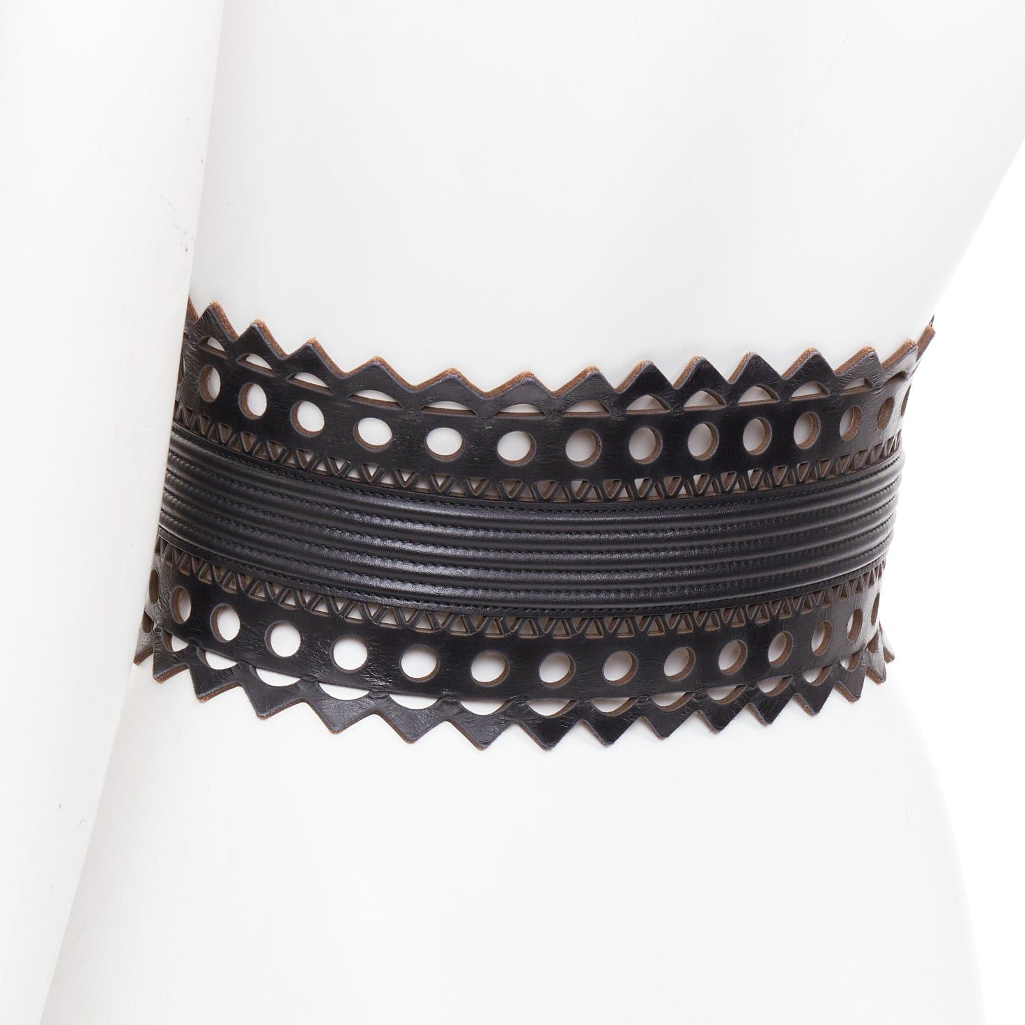 Alaia ALAIA Vienne black leather laser cut cinched corset wide belt 65cm Size ONE SIZE - 6 Thumbnail