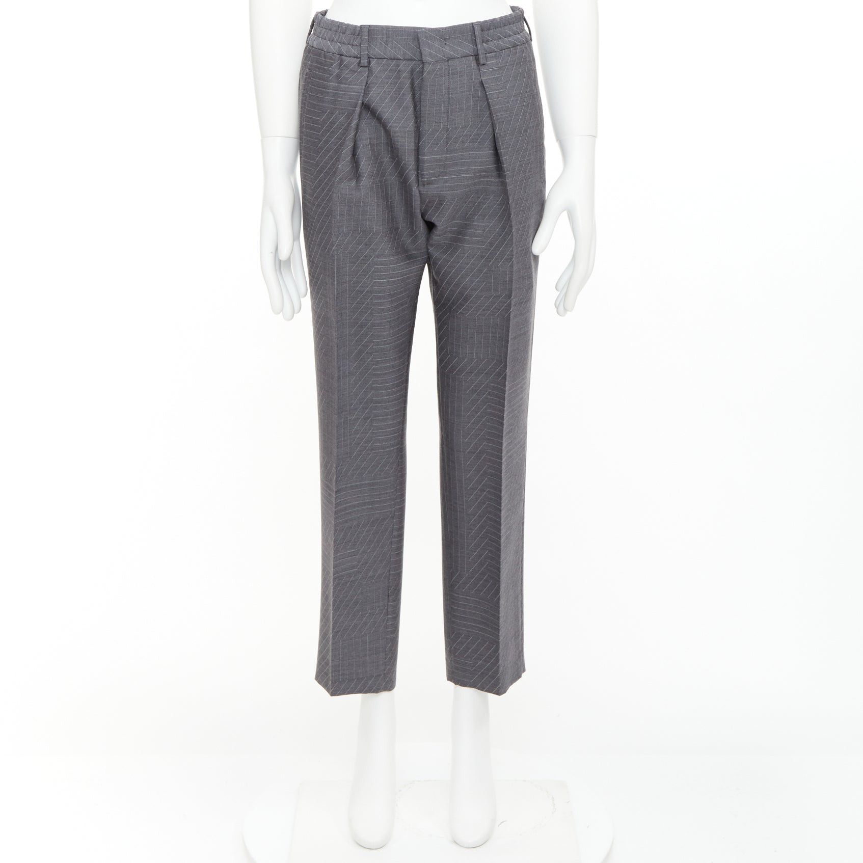Fendi FENDI 100% woo greyl contrast stripe print pleated front cropped dress pants IT44 XS Size US 26 / EU 42 - 9 Thumbnail