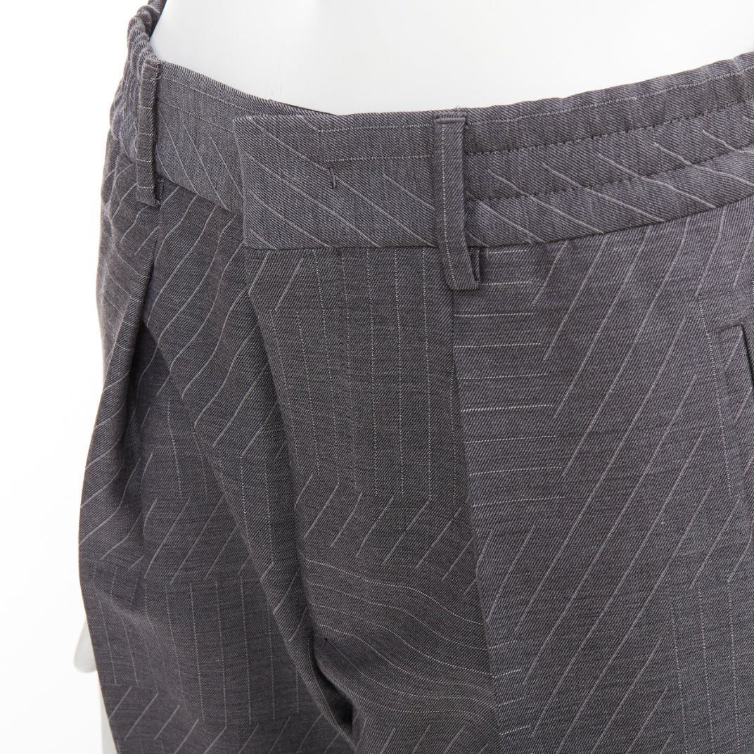 Fendi FENDI 100% woo greyl contrast stripe print pleated front cropped dress pants IT44 XS Size US 26 / EU 42 - 2 Thumbnail