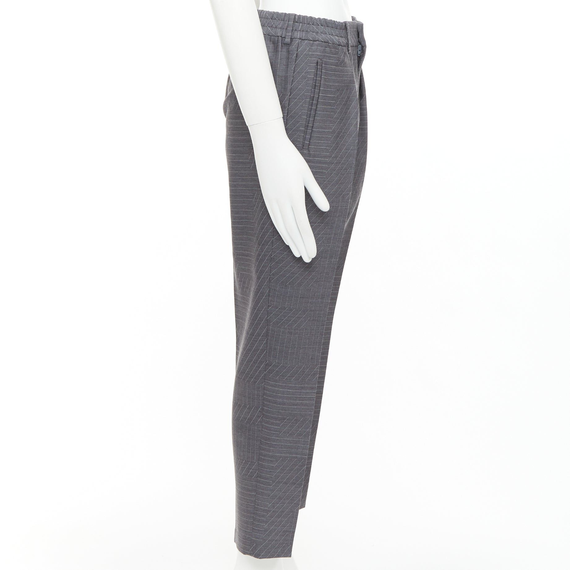 Fendi FENDI 100% woo greyl contrast stripe print pleated front cropped dress pants IT44 XS Size US 26 / EU 42 - 4 Thumbnail