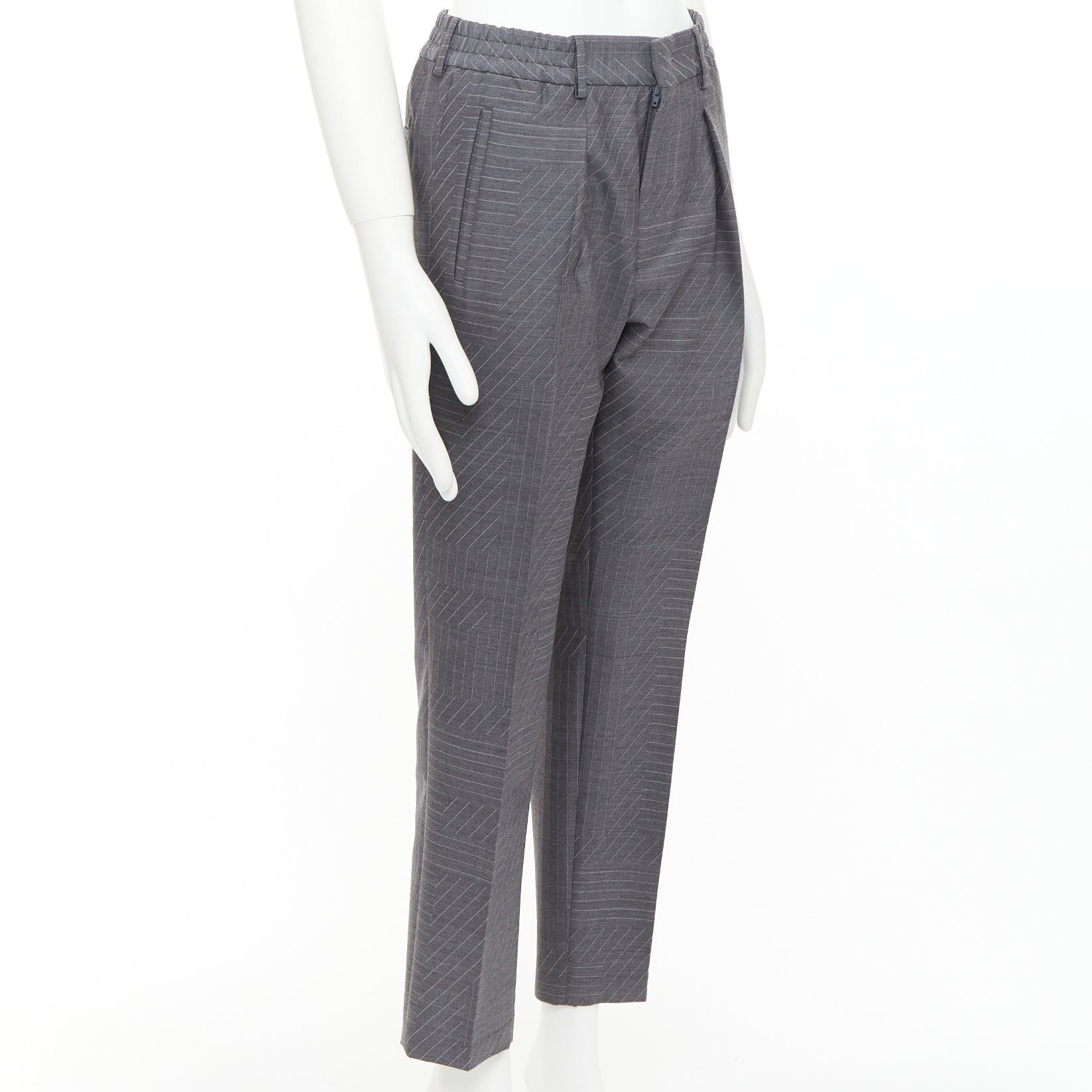 Fendi FENDI 100% woo greyl contrast stripe print pleated front cropped dress pants IT44 XS Size US 26 / EU 42 - 3 Thumbnail