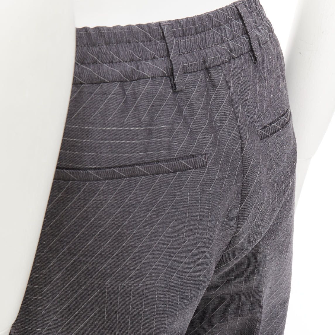 Fendi FENDI 100% woo greyl contrast stripe print pleated front cropped dress pants IT44 XS Size US 26 / EU 42 - 7 Thumbnail