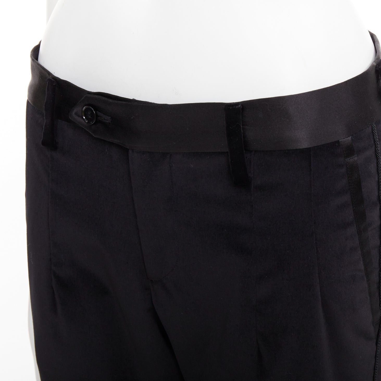 Dolce & Gabbana DOLCE GABBANA black cotton blend velvet satin trim tuxedo pants IT44 XS Size US 26 / EU 42 - 2 Thumbnail