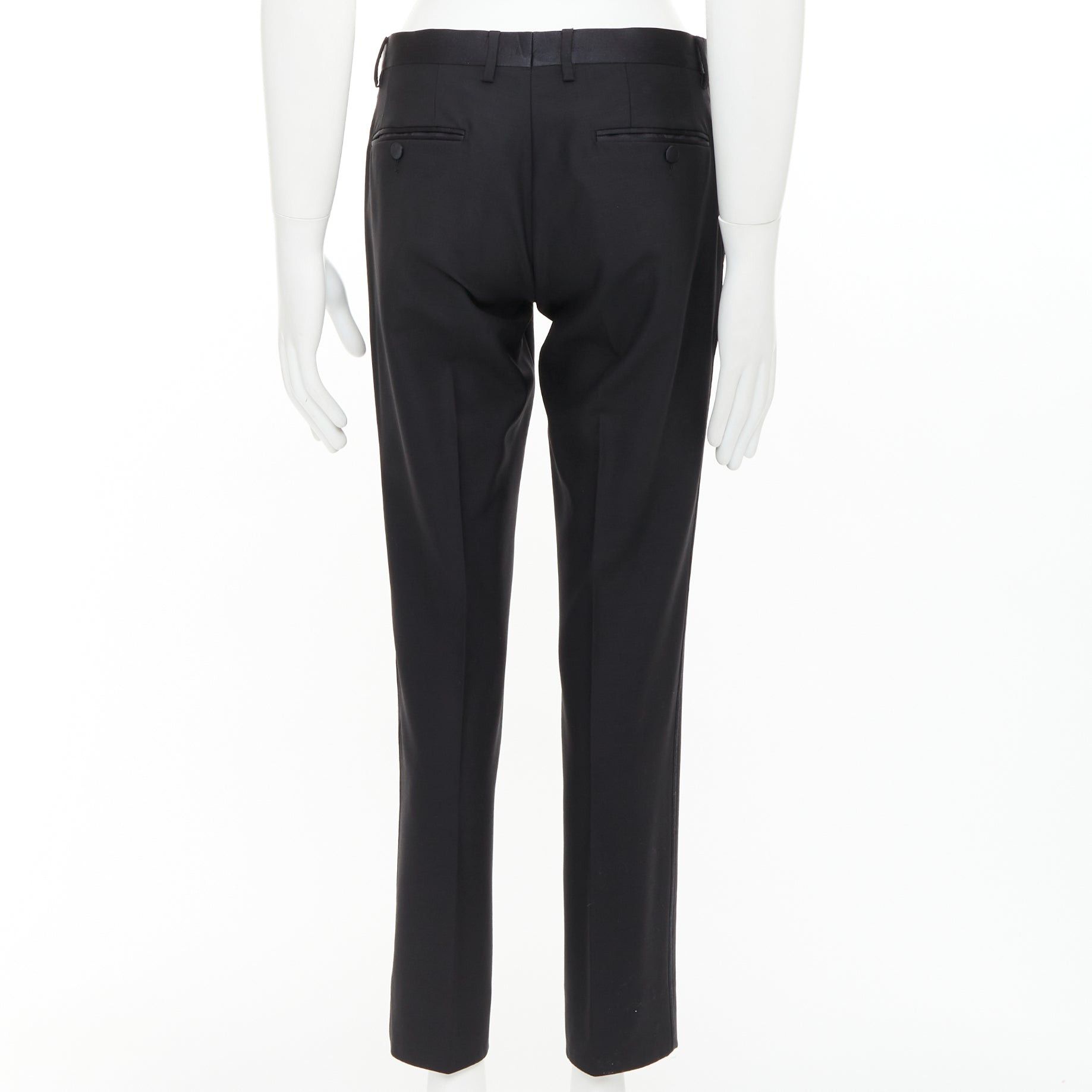 Dolce & Gabbana DOLCE GABBANA black wooly satin waist trim taperd mid waist pants IT44 XS Size US 26 / EU 42 - 5 Thumbnail