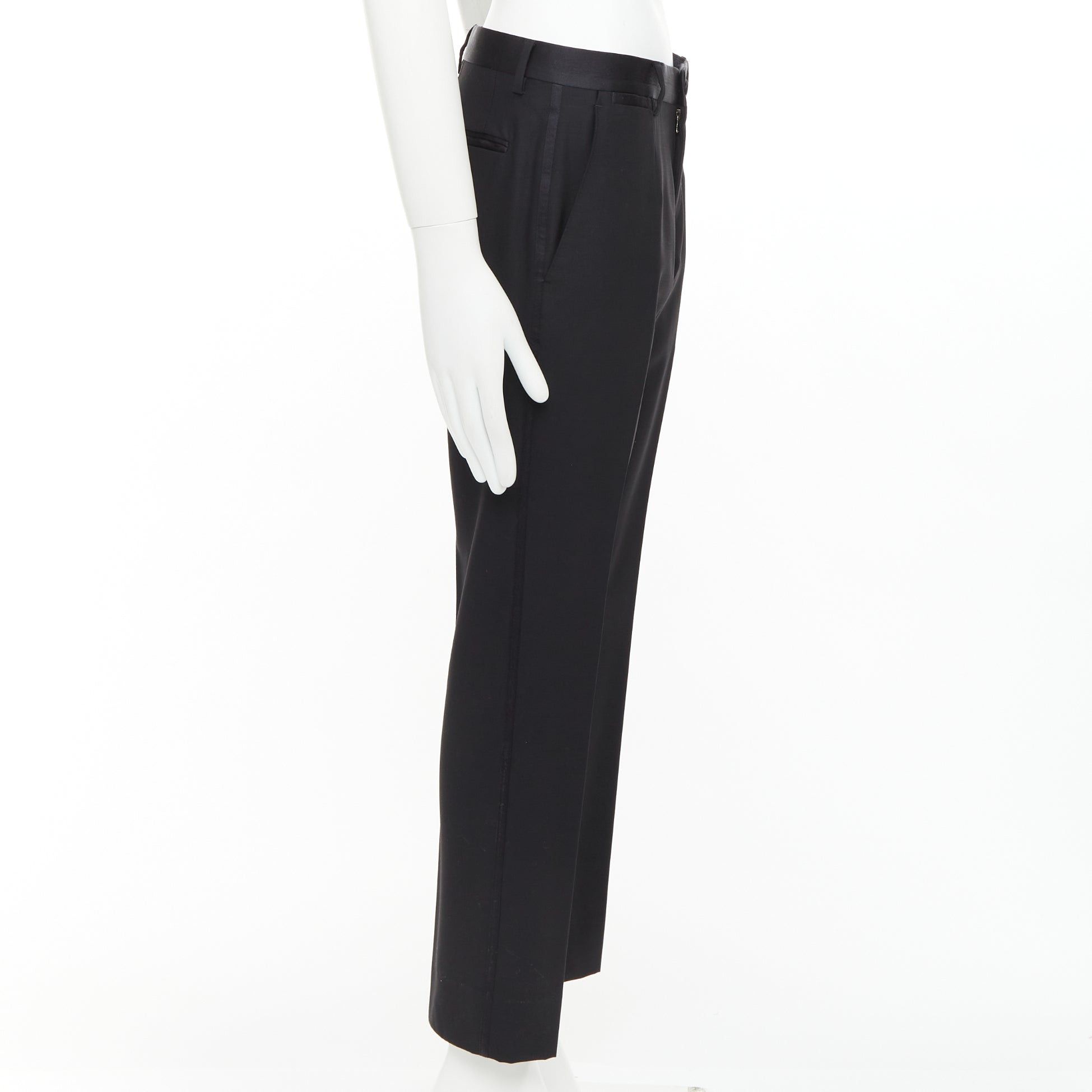 Dolce & Gabbana DOLCE GABBANA black wooly satin waist trim taperd mid waist pants IT44 XS Size US 26 / EU 42 - 4 Thumbnail