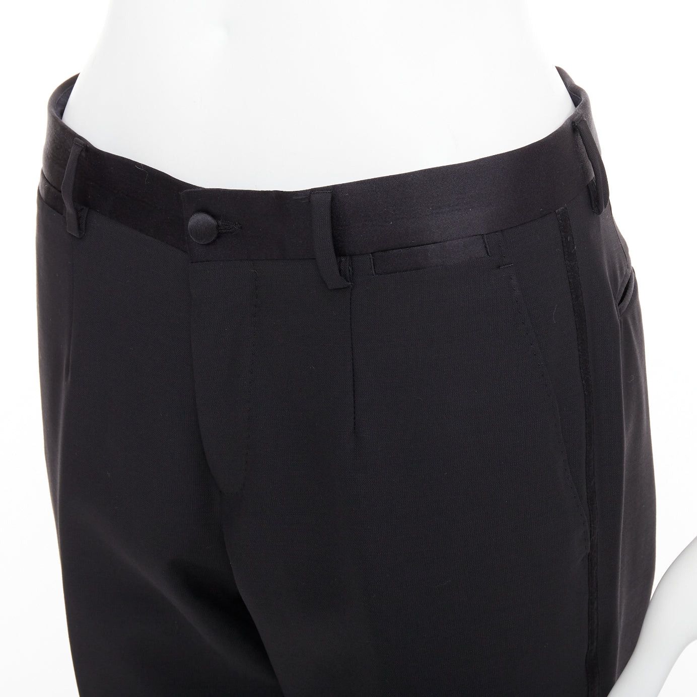 Dolce & Gabbana DOLCE GABBANA black wooly satin waist trim taperd mid waist pants IT44 XS Size US 26 / EU 42 - 2 Thumbnail