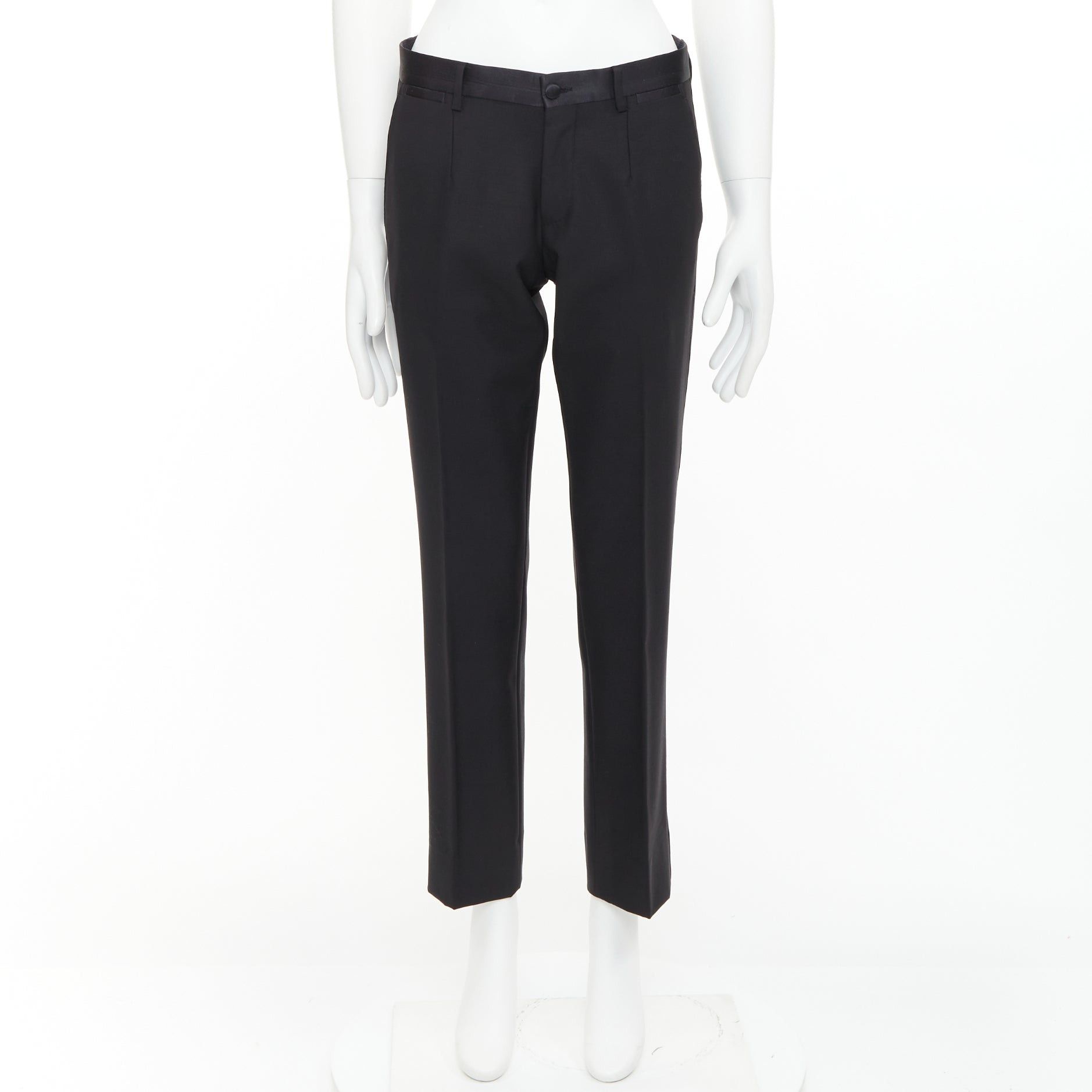 Dolce & Gabbana DOLCE GABBANA black wooly satin waist trim taperd mid waist pants IT44 XS Size US 26 / EU 42 - 9 Thumbnail