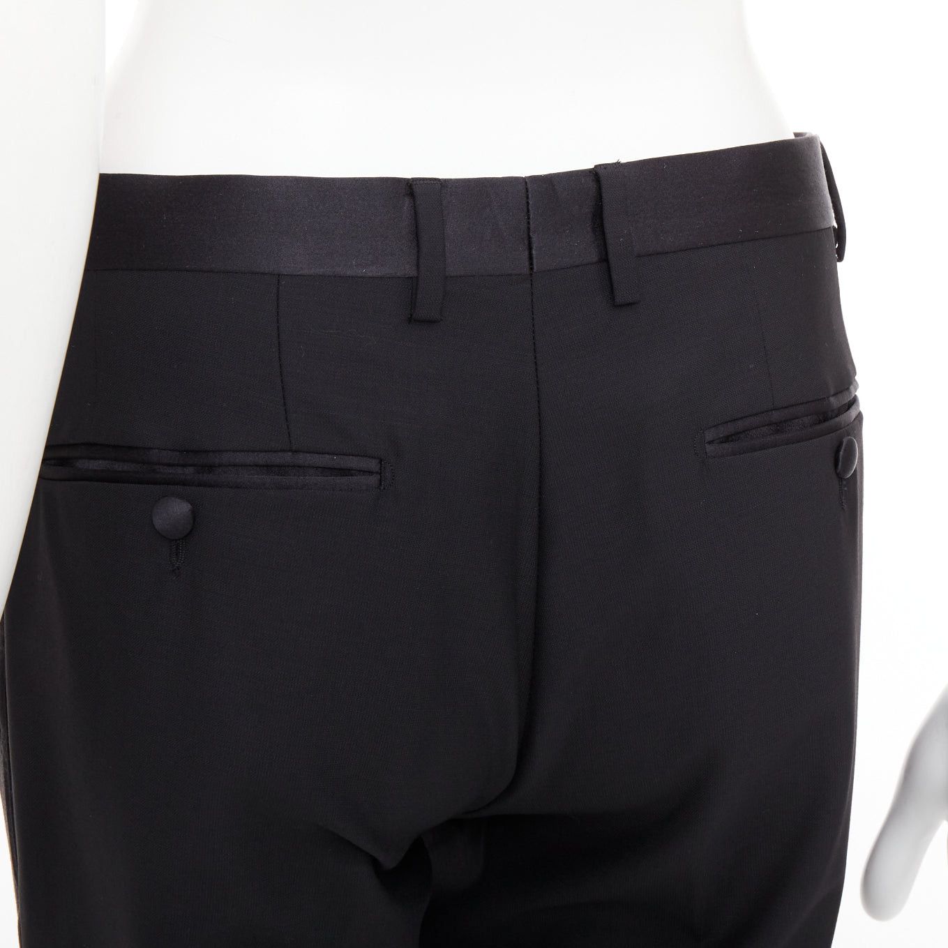 Dolce & Gabbana DOLCE GABBANA black wooly satin waist trim taperd mid waist pants IT44 XS Size US 26 / EU 42 - 7 Thumbnail