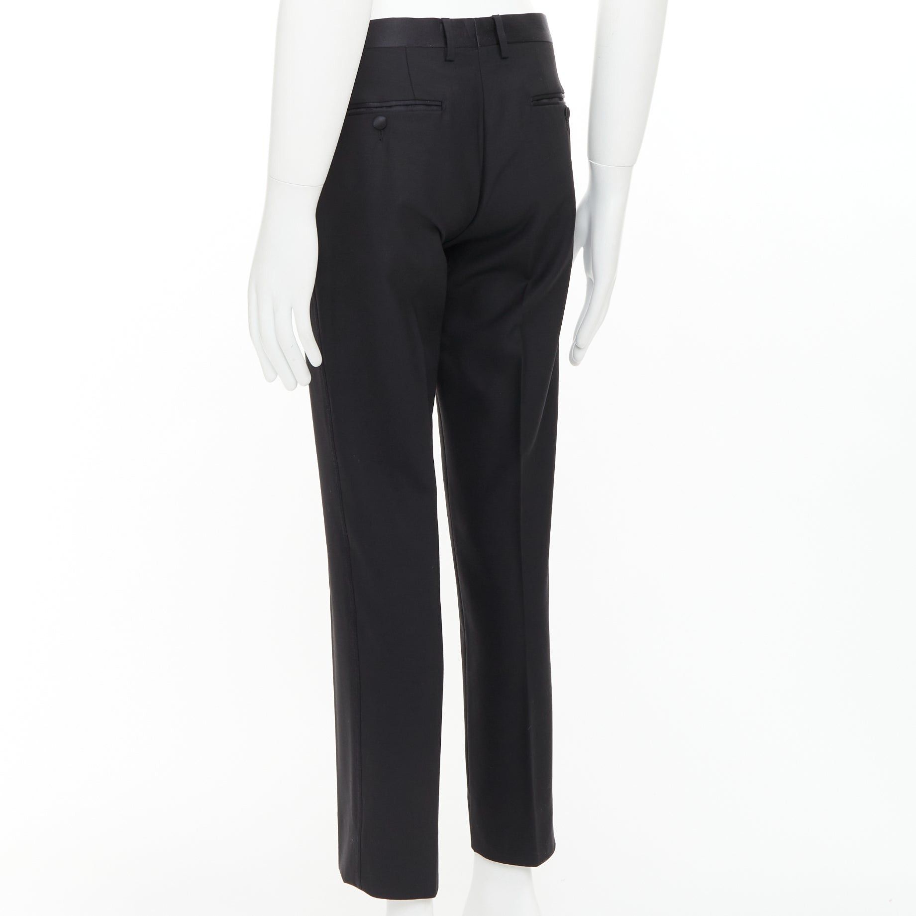 Dolce & Gabbana DOLCE GABBANA black wooly satin waist trim taperd mid waist pants IT44 XS Size US 26 / EU 42 - 6 Thumbnail