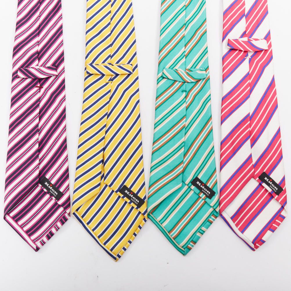 Kiton KITON NAPOLI Set of 4 100% silk green pink yellow purple diagonal stripes dress tie Size ONE SIZE - 2 Thumbnail