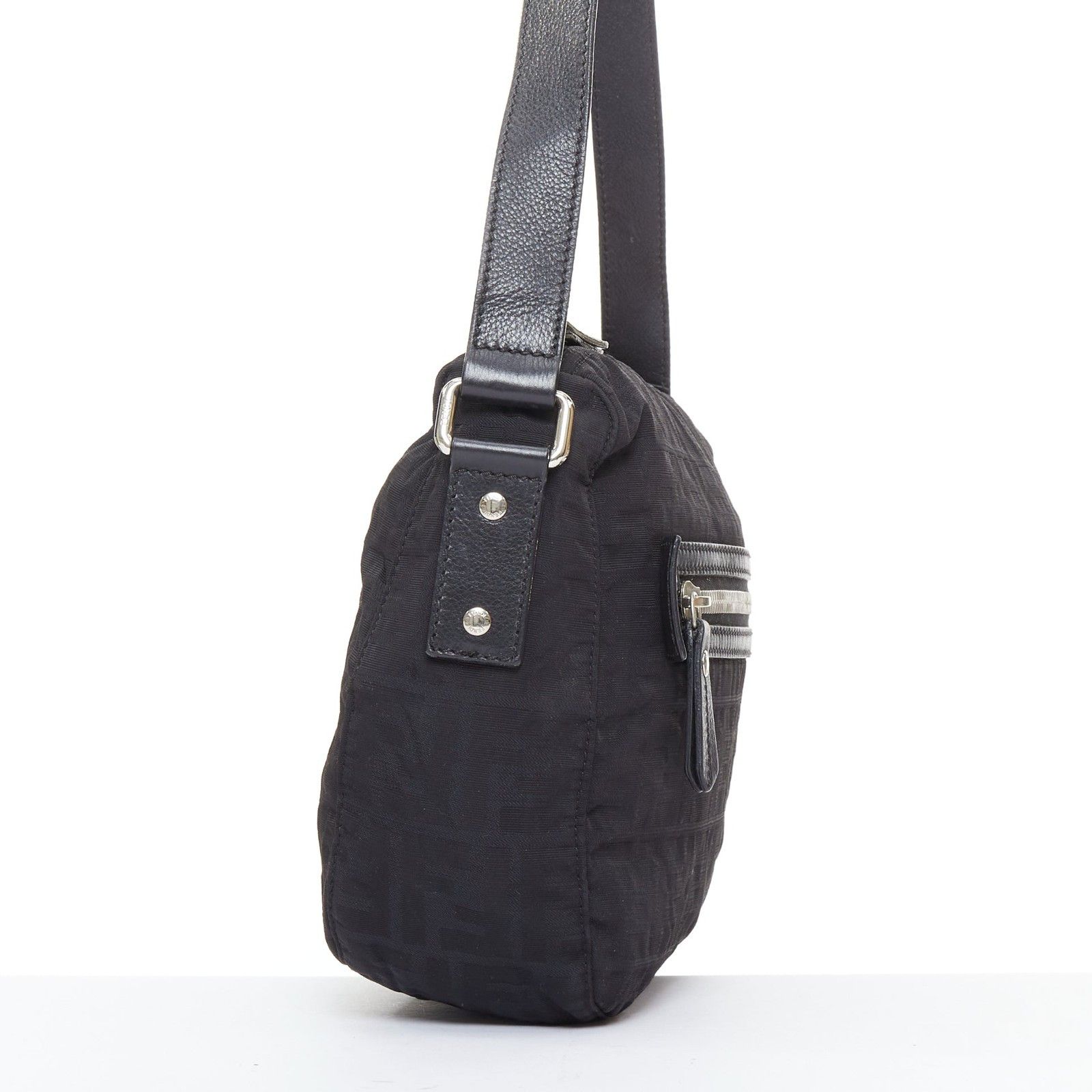 Fendi FENDI Vintage black FF Zucca monogram leather trim crossbody messenger bag Size ONE SIZE - 4 Thumbnail