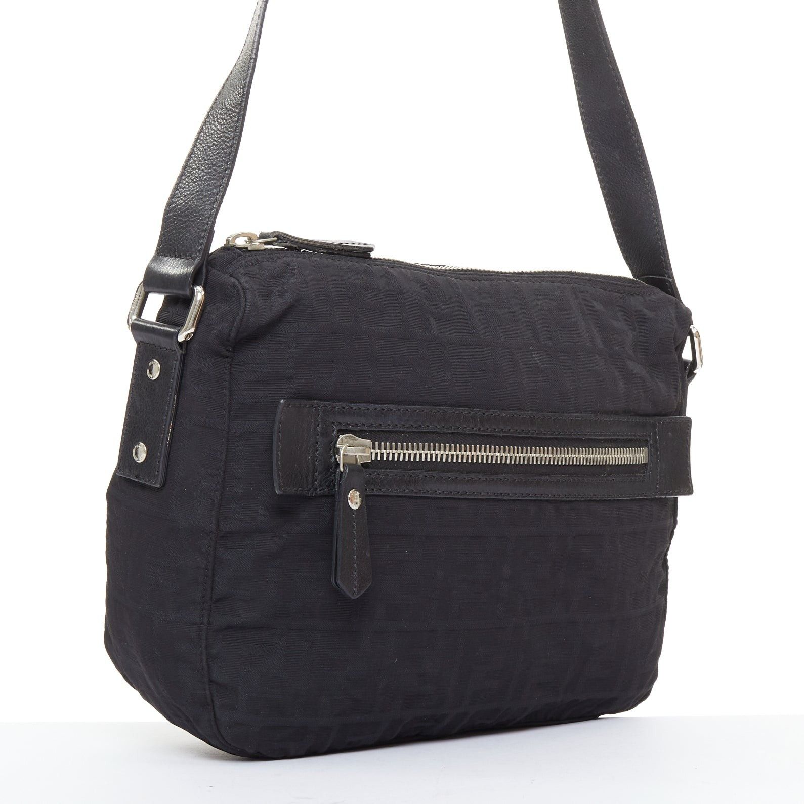 Fendi FENDI Vintage black FF Zucca monogram leather trim crossbody messenger bag Size ONE SIZE - 3 Thumbnail