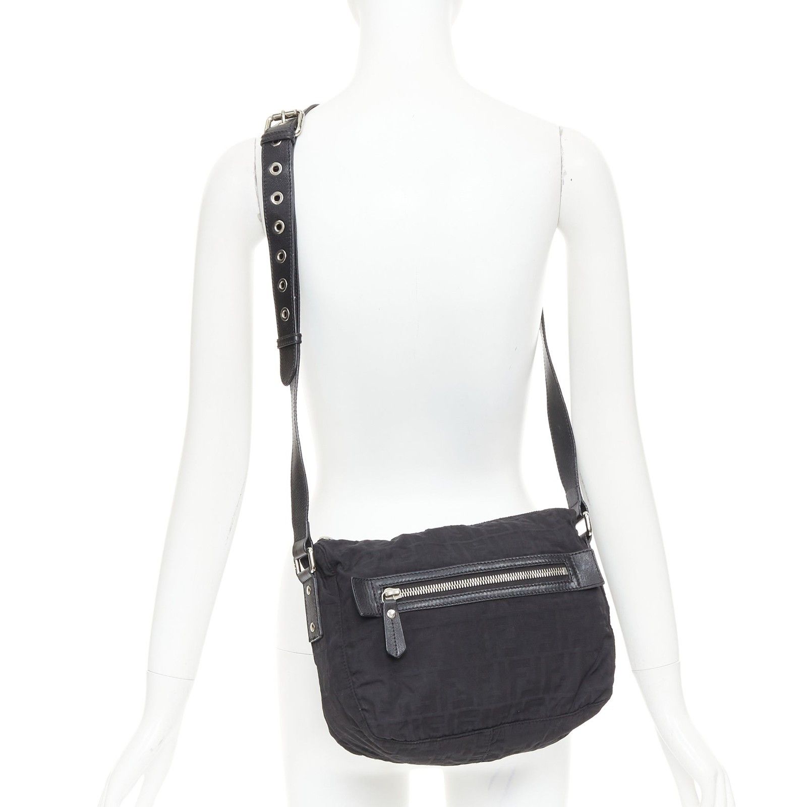 Fendi FENDI Vintage black FF Zucca monogram leather trim crossbody messenger bag Size ONE SIZE - 2 Thumbnail