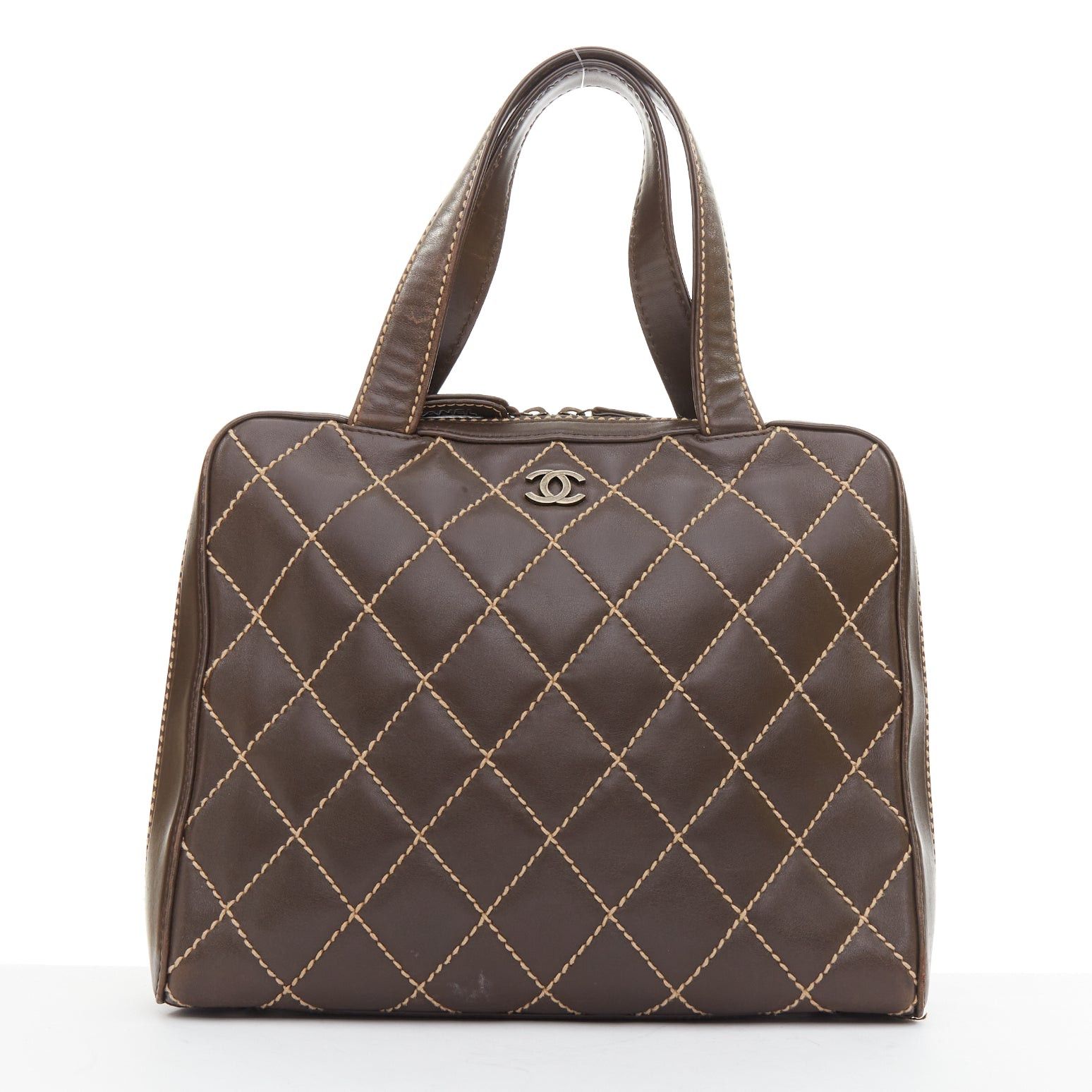Chanel CHANEL Wild Stitch Surpique brown lambskin leather matelasse bowler bag Size ONE SIZE - 3 Thumbnail