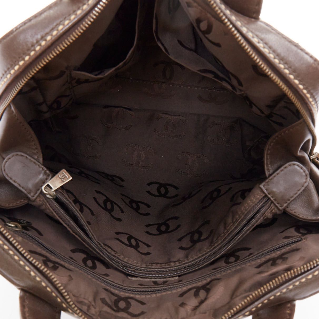 Chanel CHANEL Wild Stitch Surpique brown lambskin leather matelasse bowler bag Size ONE SIZE - 9 Thumbnail