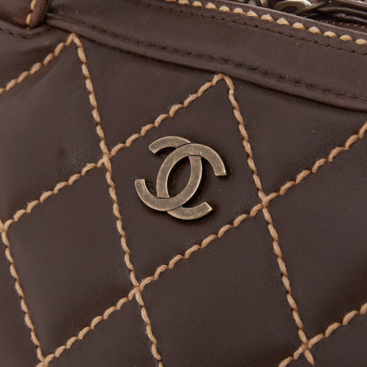 Chanel CHANEL Wild Stitch Surpique brown lambskin leather matelasse bowler bag Size ONE SIZE - 7 Thumbnail