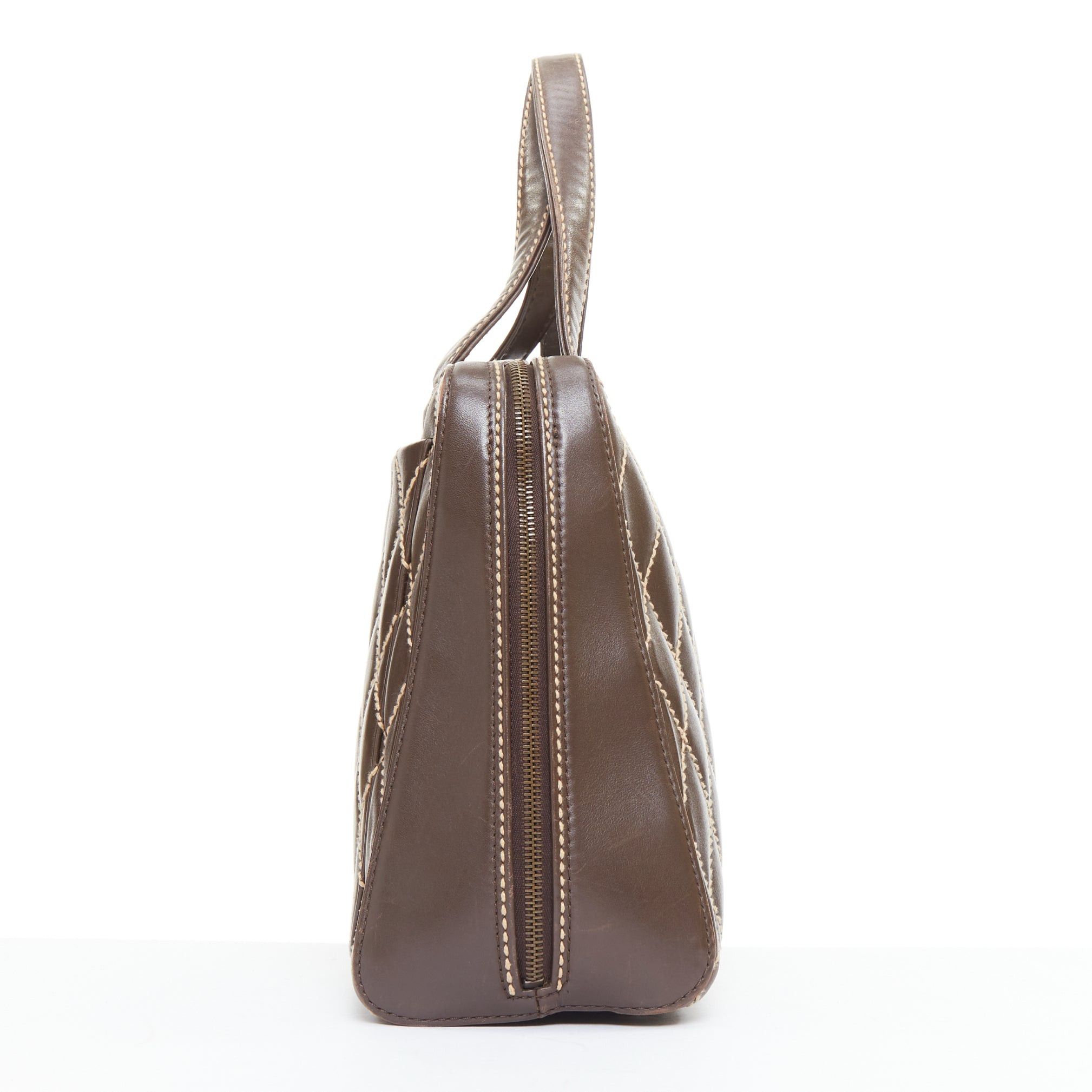 Chanel CHANEL Wild Stitch Surpique brown lambskin leather matelasse bowler bag Size ONE SIZE - 4 Thumbnail