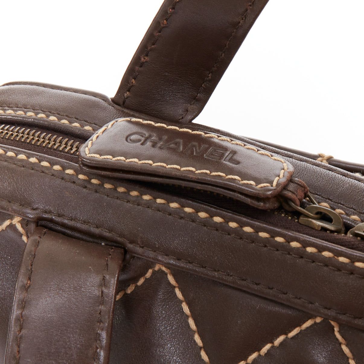 Chanel CHANEL Wild Stitch Surpique brown lambskin leather matelasse bowler bag Size ONE SIZE - 8 Thumbnail