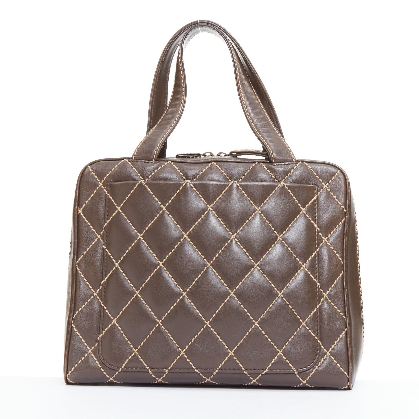 Chanel CHANEL Wild Stitch Surpique brown lambskin leather matelasse bowler bag Size ONE SIZE - 5 Thumbnail