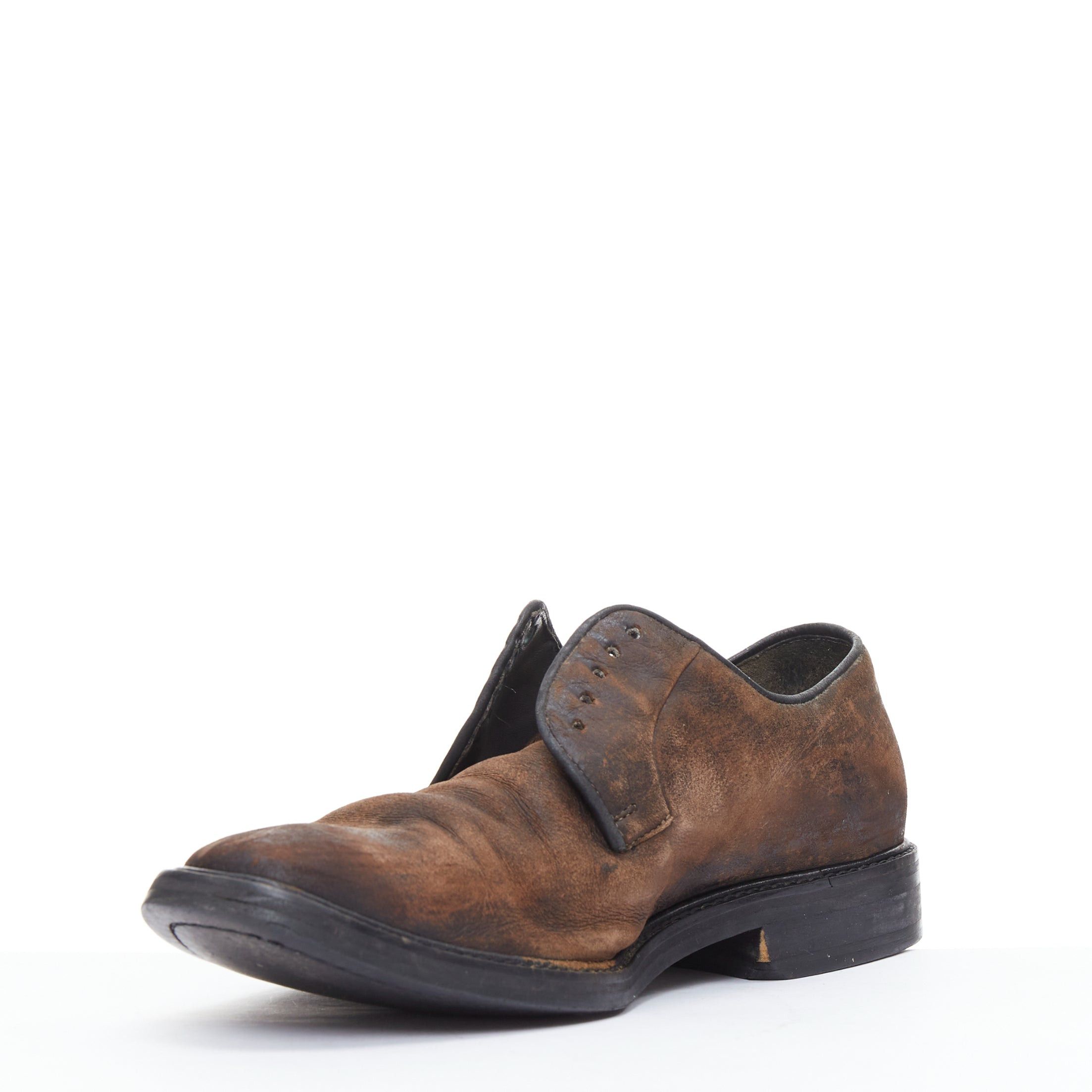 Lanvin LANVIN brown distressed brushed leather slip on laceless brogues UK5 EU38 Size US 5 / EU 37 - 4 Thumbnail