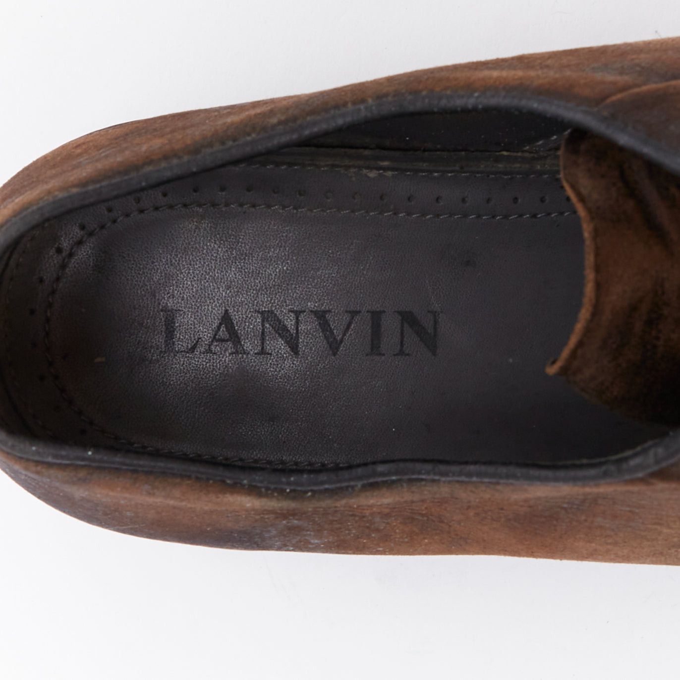 Lanvin LANVIN brown distressed brushed leather slip on laceless brogues UK5 EU38 Size US 5 / EU 37 - 9 Thumbnail