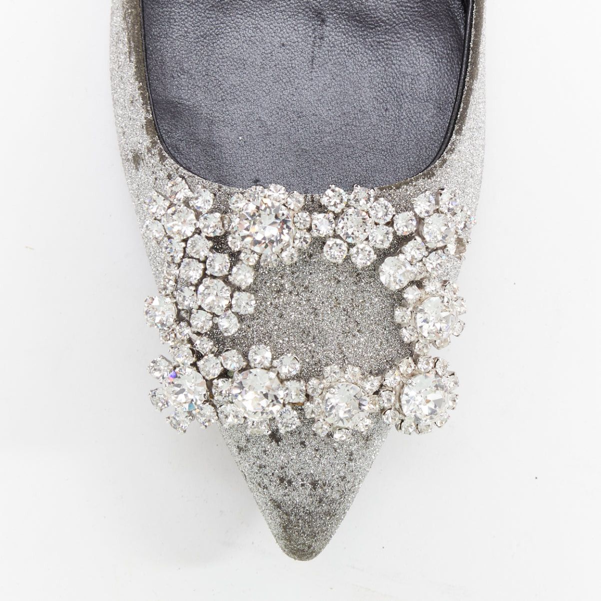 Roger Vivier ROGER VIVIER silver glitter crystal buckle pointy toe ballerina flats EU37 Size US 7 / IT 37 - 6 Thumbnail