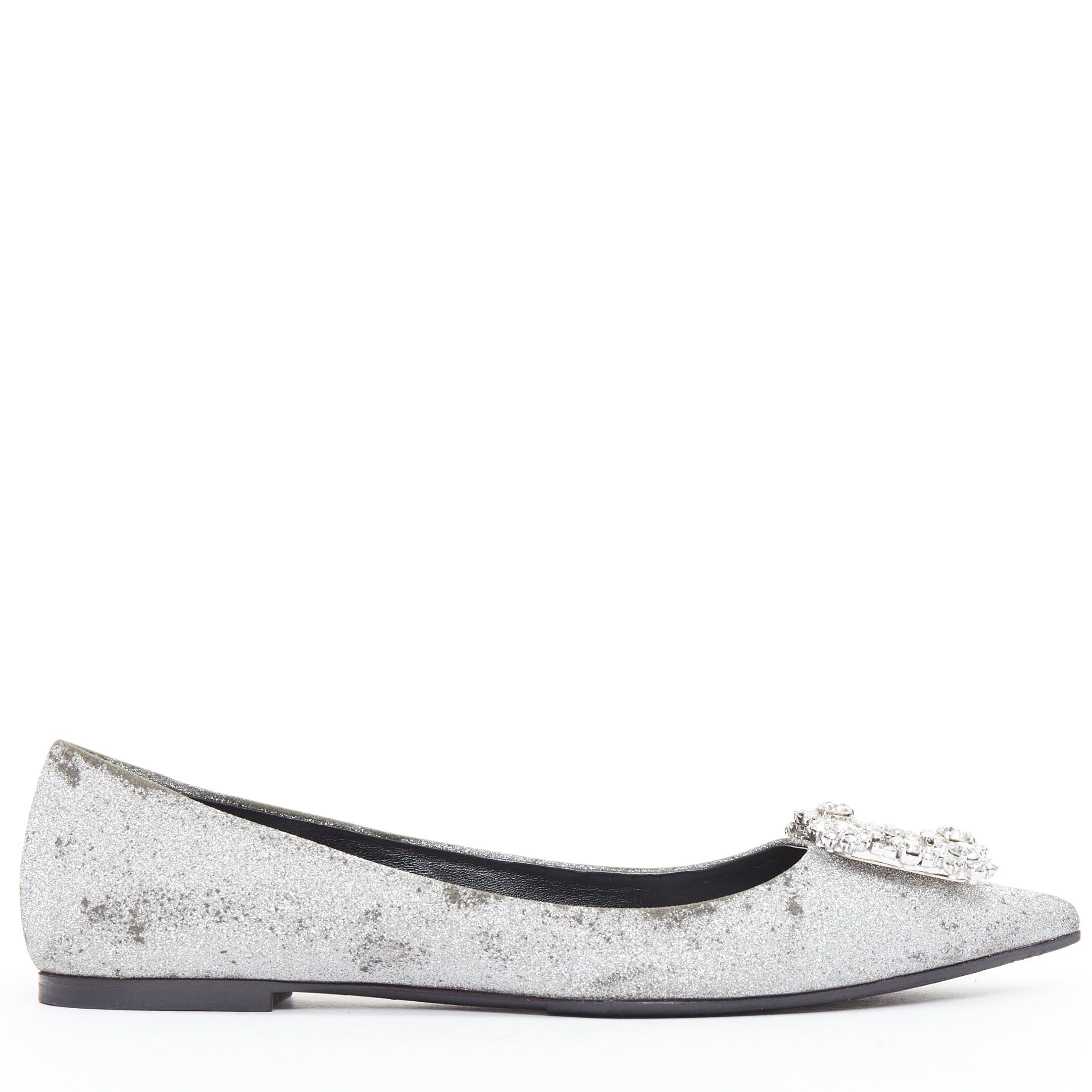 Roger Vivier ROGER VIVIER silver glitter crystal buckle pointy toe ballerina flats EU37 Size US 7 / IT 37 - 2 Thumbnail