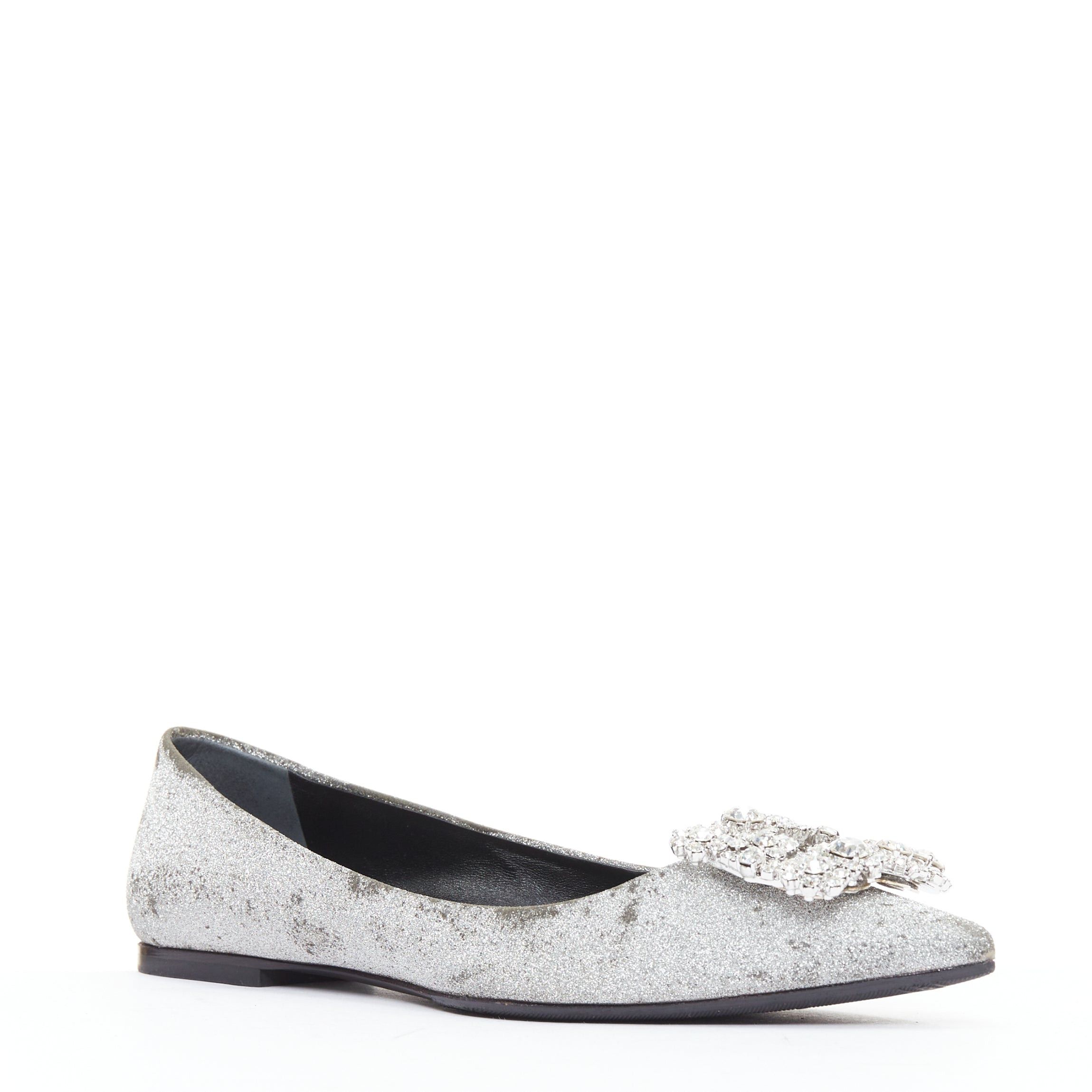 Roger Vivier ROGER VIVIER silver glitter crystal buckle pointy toe ballerina flats EU37 Size US 7 / IT 37 - 3 Thumbnail