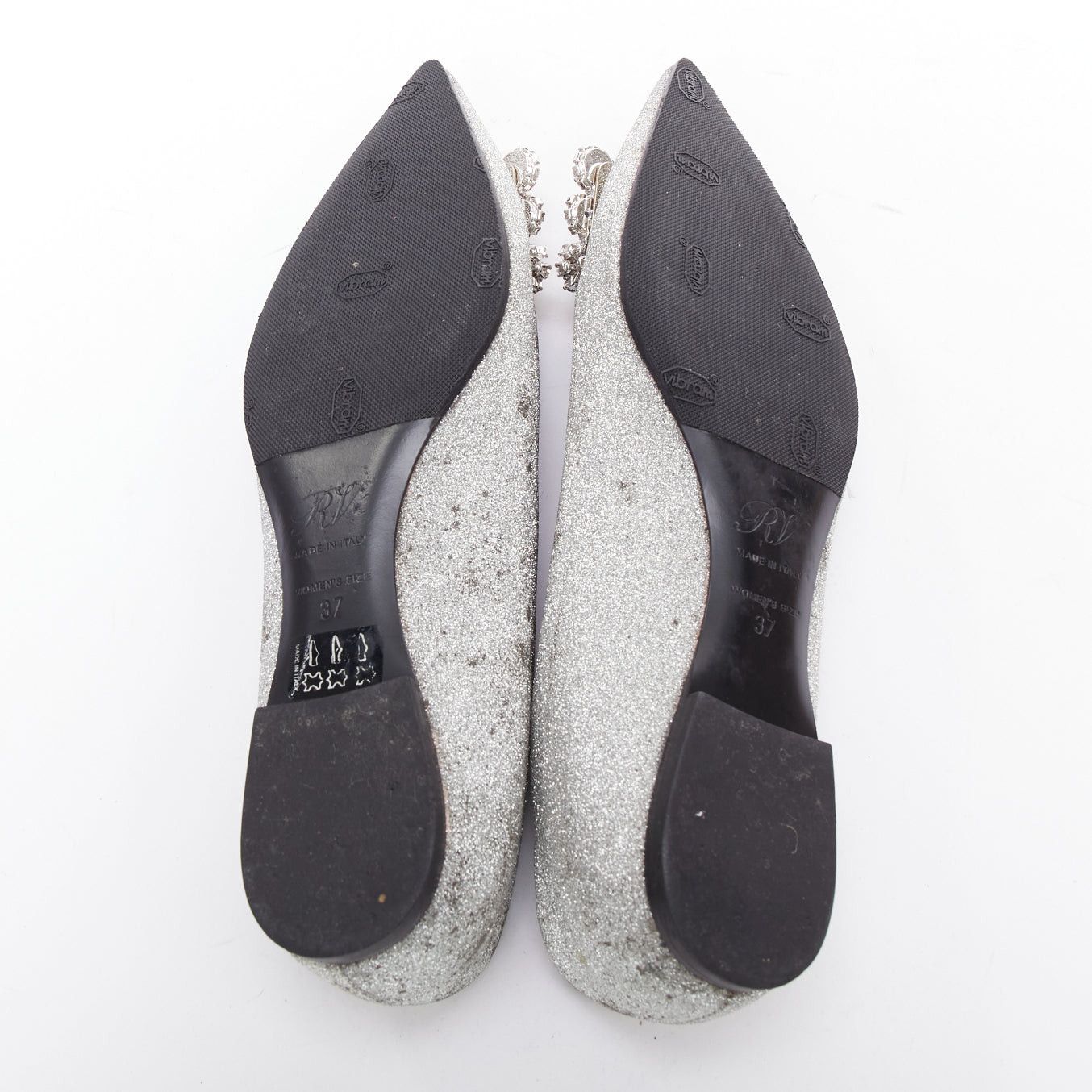 Roger Vivier ROGER VIVIER silver glitter crystal buckle pointy toe ballerina flats EU37 Size US 7 / IT 37 - 11 Thumbnail