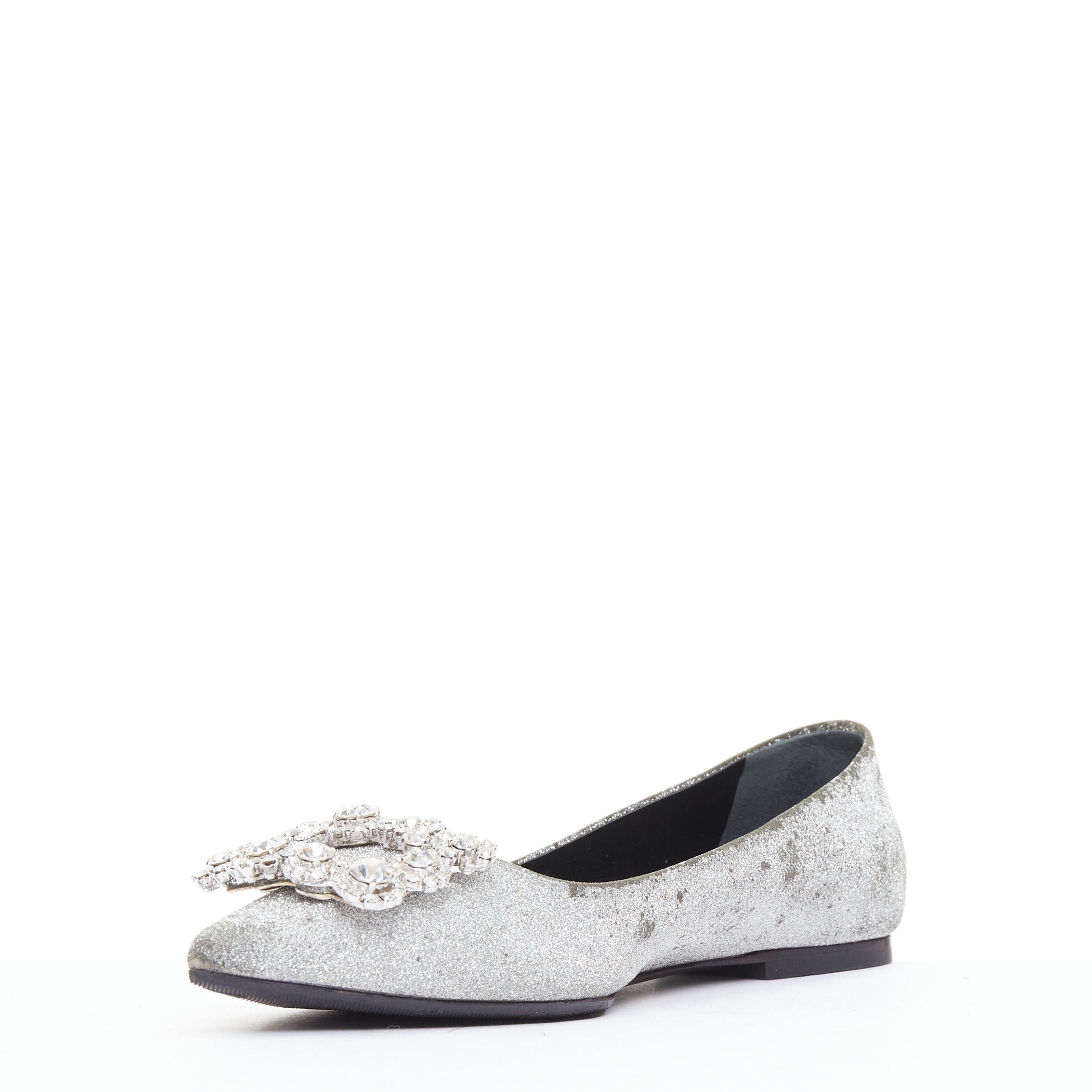 Roger Vivier ROGER VIVIER silver glitter crystal buckle pointy toe ballerina flats EU37 Size US 7 / IT 37 - 4 Thumbnail