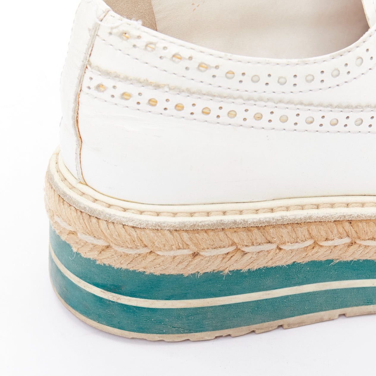Prada PRADA Wingtip white green leather espadrille wedged brogue oxfords EU35.5 Size US 5.5 / IT 35.5 - 8 Thumbnail