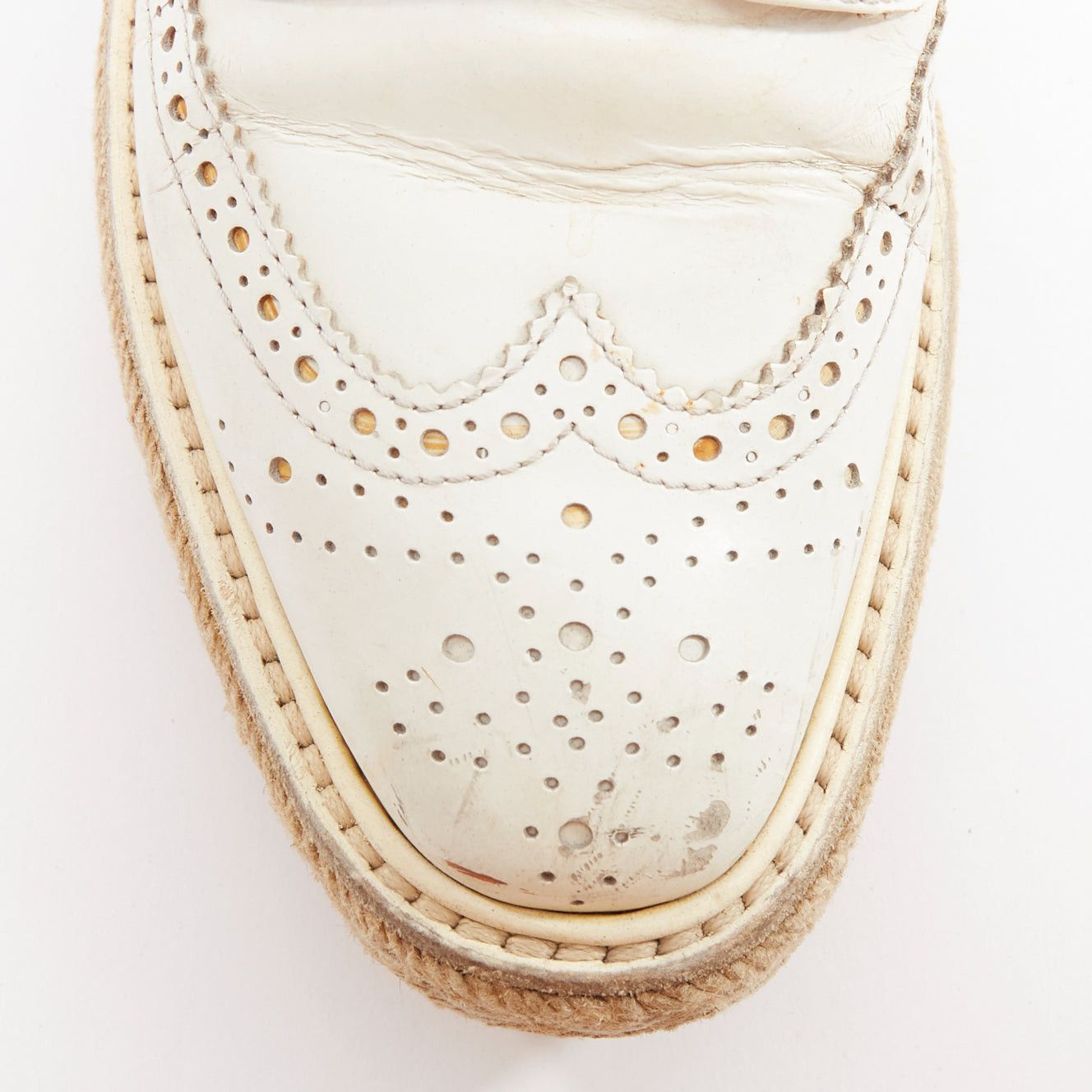Prada PRADA Wingtip white green leather espadrille wedged brogue oxfords EU35.5 Size US 5.5 / IT 35.5 - 6 Thumbnail