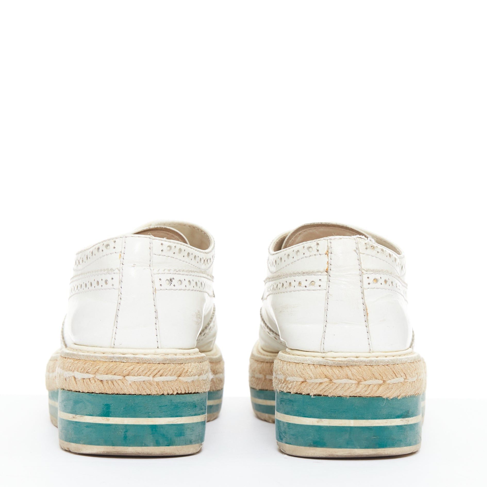 Prada PRADA Wingtip white green leather espadrille wedged brogue oxfords EU35.5 Size US 5.5 / IT 35.5 - 5 Thumbnail