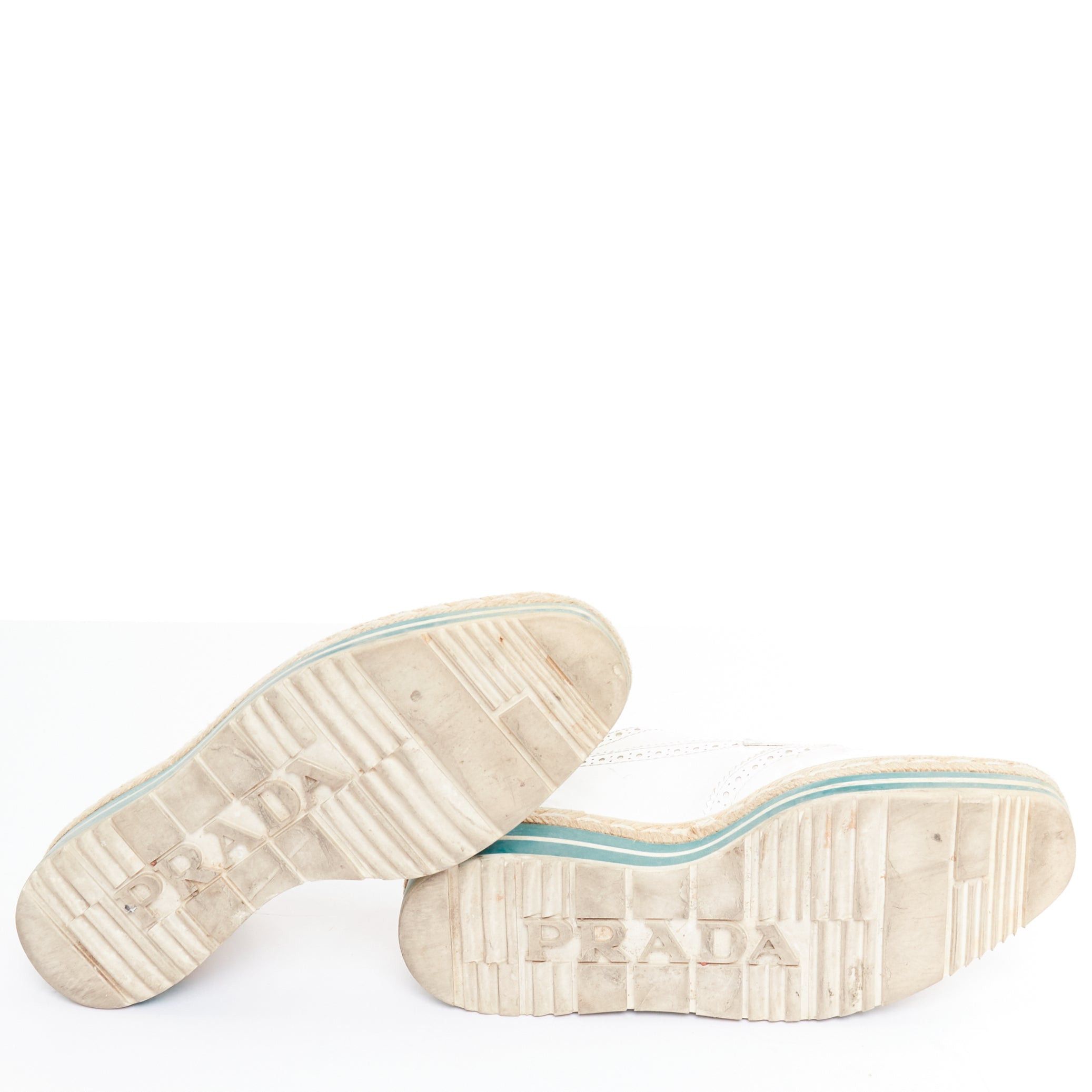 Prada PRADA Wingtip white green leather espadrille wedged brogue oxfords EU35.5 Size US 5.5 / IT 35.5 - 11 Thumbnail
