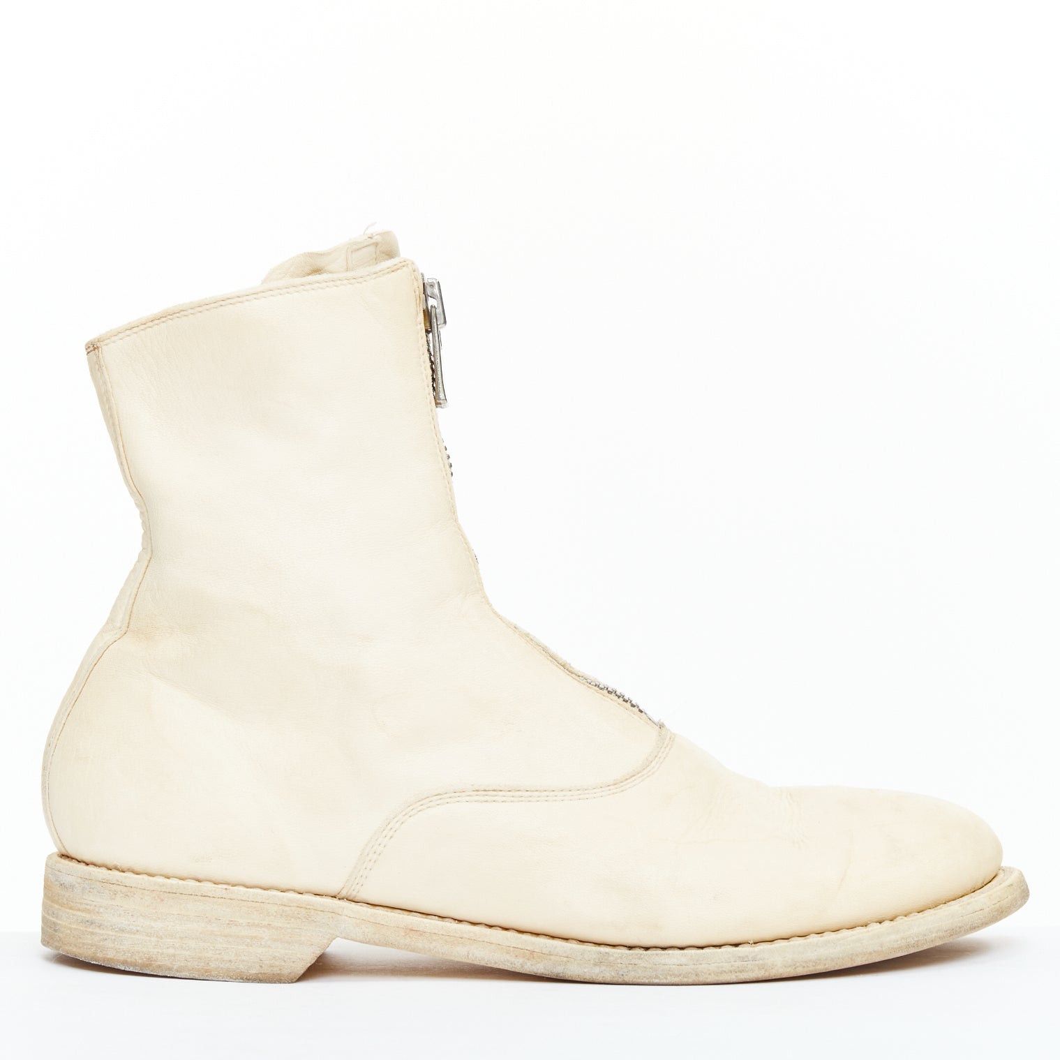 Guidi GUIDI cream full grain leather silver front zip combat boots EU39 Size US 9 / IT 39 - 2 Thumbnail