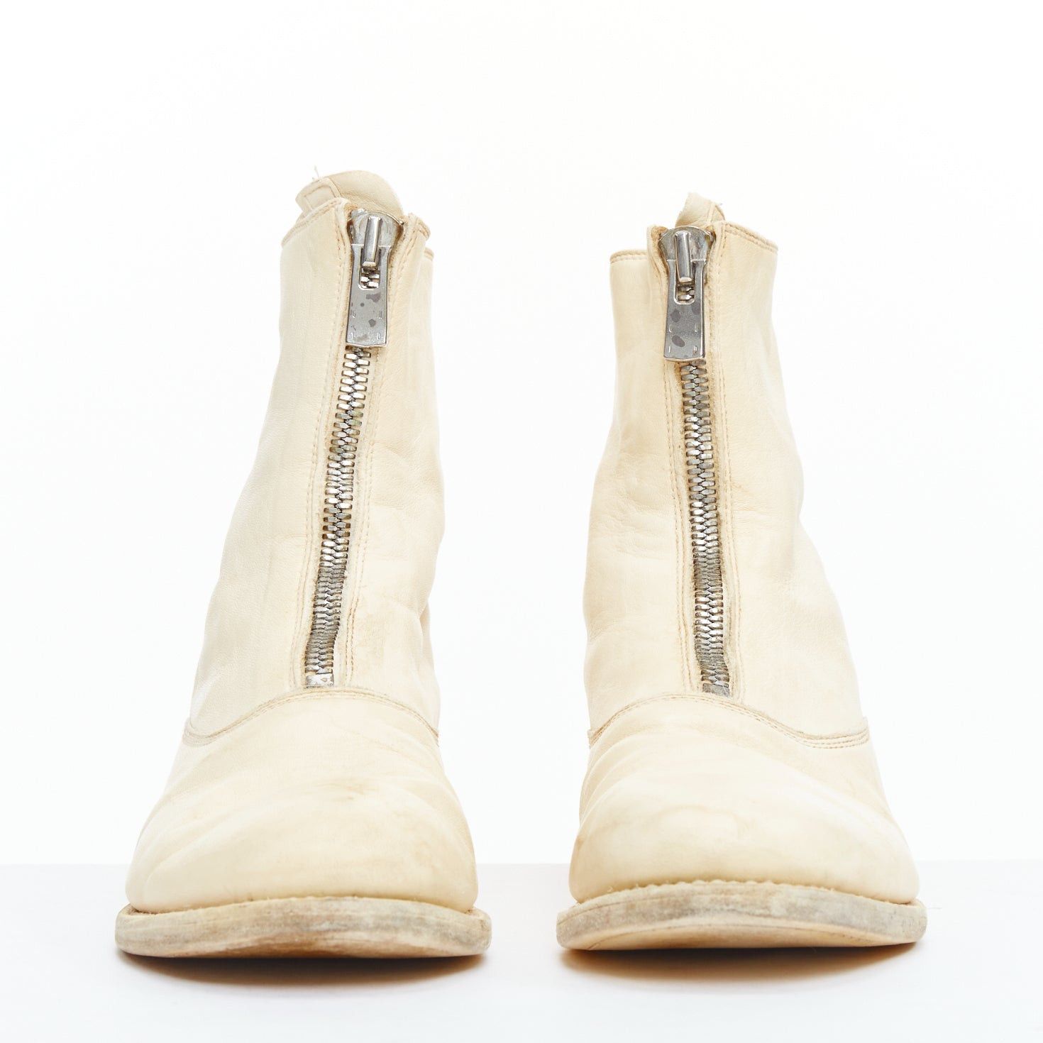 Guidi GUIDI cream full grain leather silver front zip combat boots EU39 Size US 9 / IT 39 - 3 Thumbnail