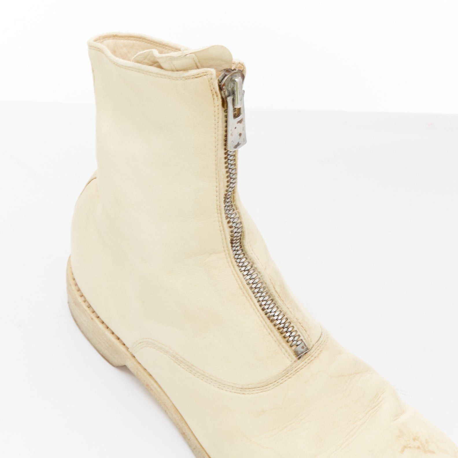 Guidi GUIDI cream full grain leather silver front zip combat boots EU39 Size US 9 / IT 39 - 7 Thumbnail