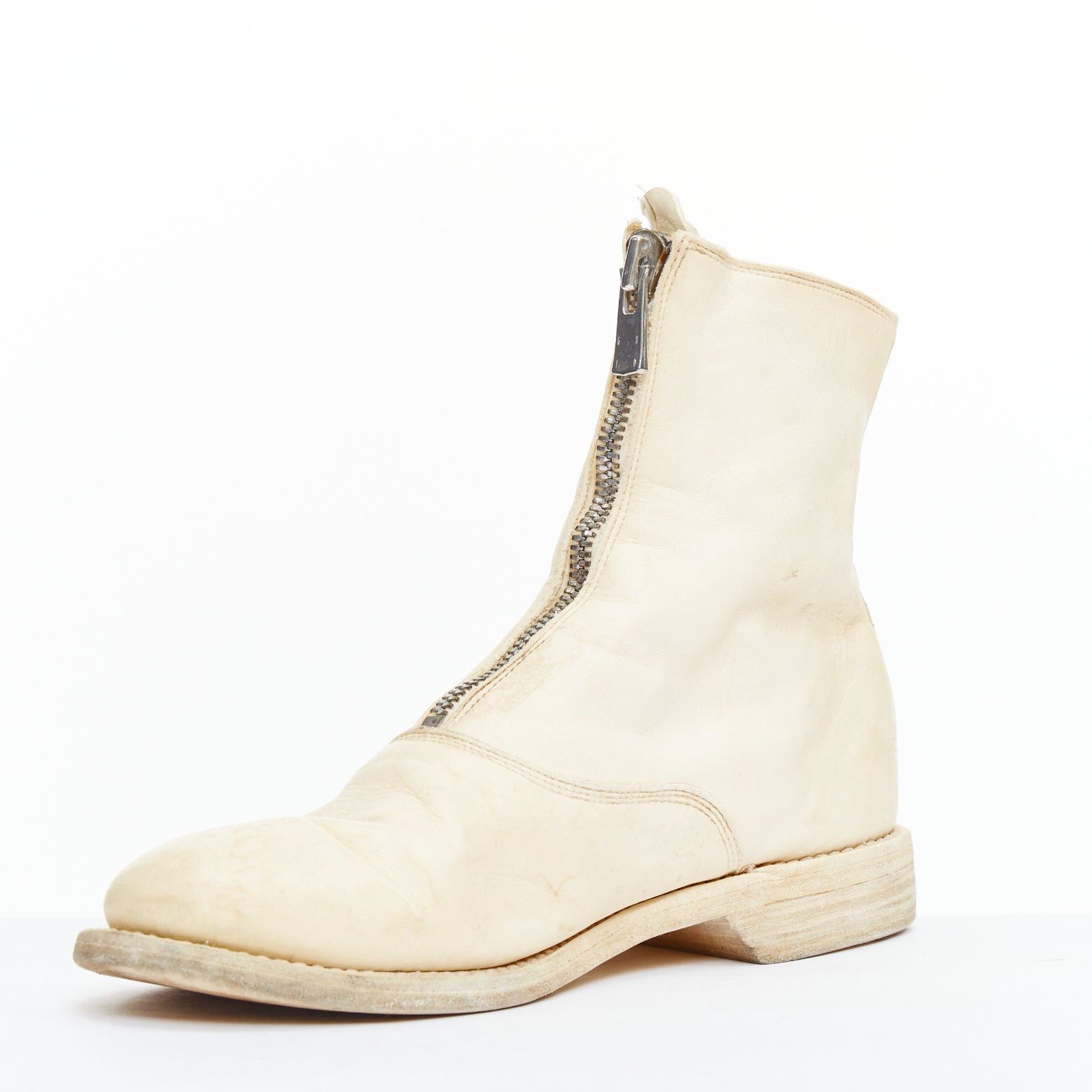Guidi GUIDI cream full grain leather silver front zip combat boots EU39 Size US 9 / IT 39 - 4 Thumbnail