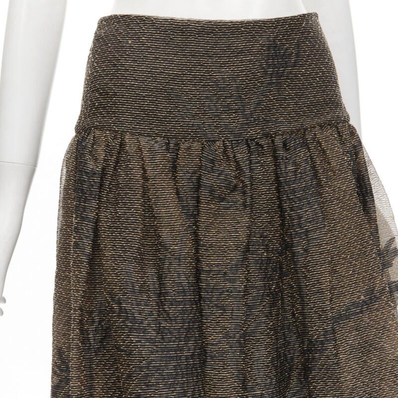 Dior CHRISTIAN DIOR 2021 linen silk gold black leaf pattern faille full skirt FR36 XS Size 27" / US 4 / IT 40 - 7 Thumbnail