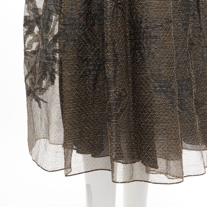 Dior CHRISTIAN DIOR 2021 linen silk gold black leaf pattern faille full skirt FR36 XS Size 27" / US 4 / IT 40 - 2 Thumbnail