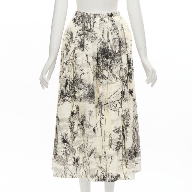 Dior CHRISTIAN DIOR Fantaisie beige illustration print cotton midi skirt FR34 XS Size 26" / US 2 / IT 38 - 5 Thumbnail