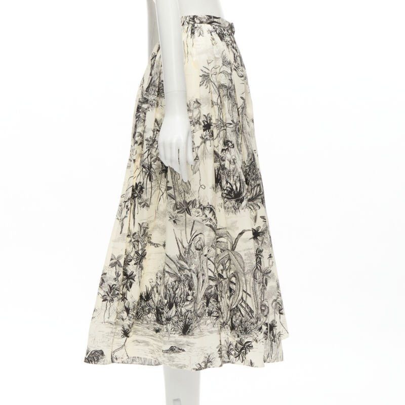 Dior CHRISTIAN DIOR Fantaisie beige illustration print cotton midi skirt FR34 XS Size 26" / US 2 / IT 38 - 4 Thumbnail