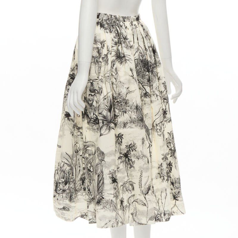 Dior CHRISTIAN DIOR Fantaisie beige illustration print cotton midi skirt FR34 XS Size 26" / US 2 / IT 38 - 6 Thumbnail