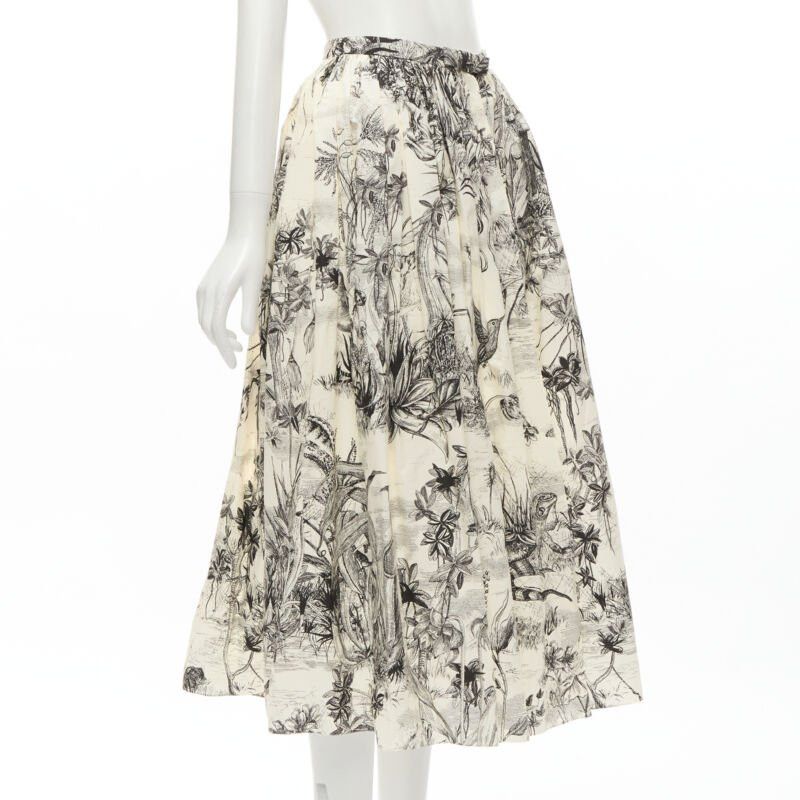 Dior CHRISTIAN DIOR Fantaisie beige illustration print cotton midi skirt FR34 XS Size 26" / US 2 / IT 38 - 3 Thumbnail