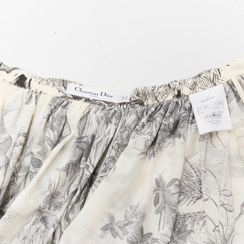 Dior CHRISTIAN DIOR Fantaisie beige illustration print cotton midi skirt FR34 XS Size 26" / US 2 / IT 38 - 9 Thumbnail