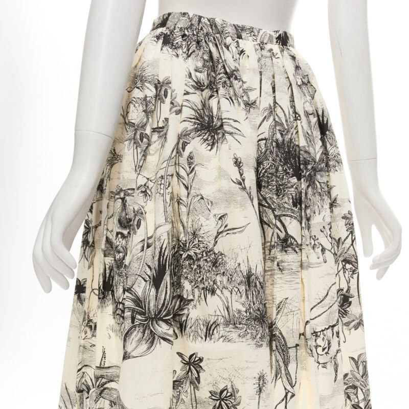 Dior CHRISTIAN DIOR Fantaisie beige illustration print cotton midi skirt FR34 XS Size 26" / US 2 / IT 38 - 7 Thumbnail