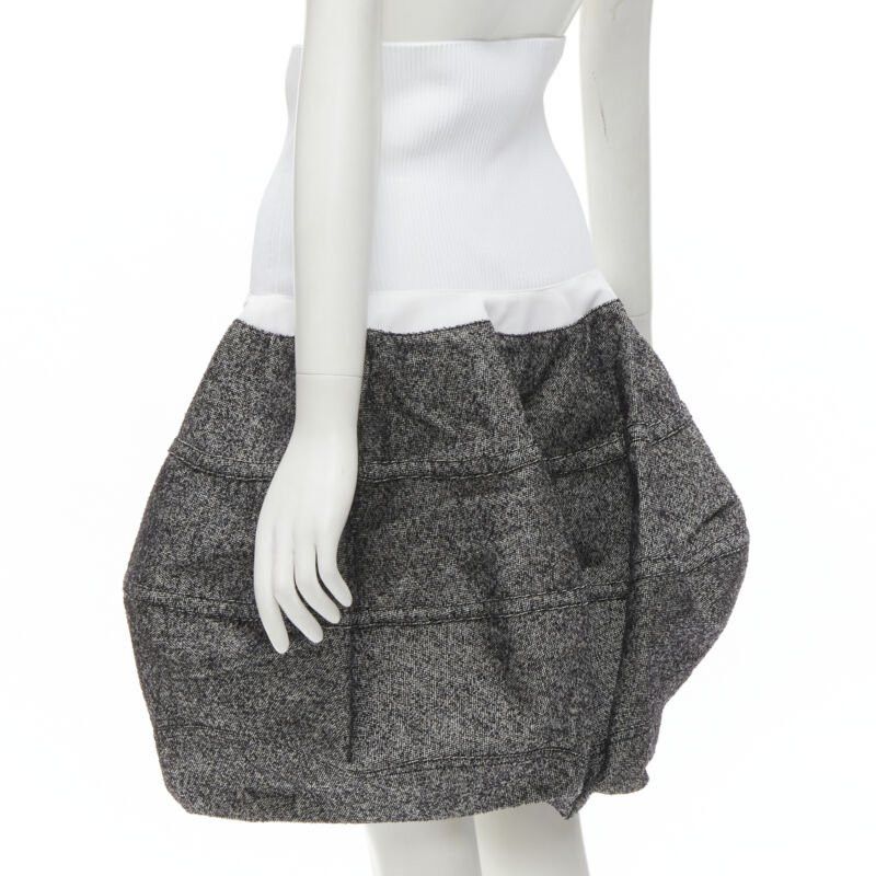 Louis Vuitton LOUIS VUITTON 2021 Runway white ribbed grey wool dropped bubble skirt FR34 XS Size 26" / US 2 / IT 38 - 4 Thumbnail