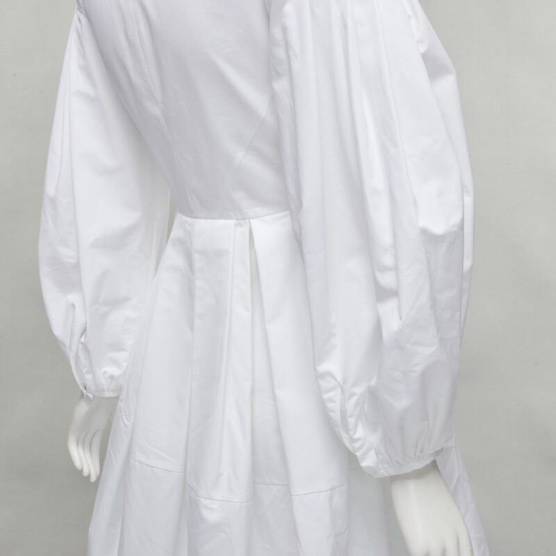 Alexander McQueen ALEXANDER MCQUEEN white cotton silver zip front puff sleeve flared dress IT36 XS Size XS / US 0-2 / IT 36-38 - 8 Thumbnail