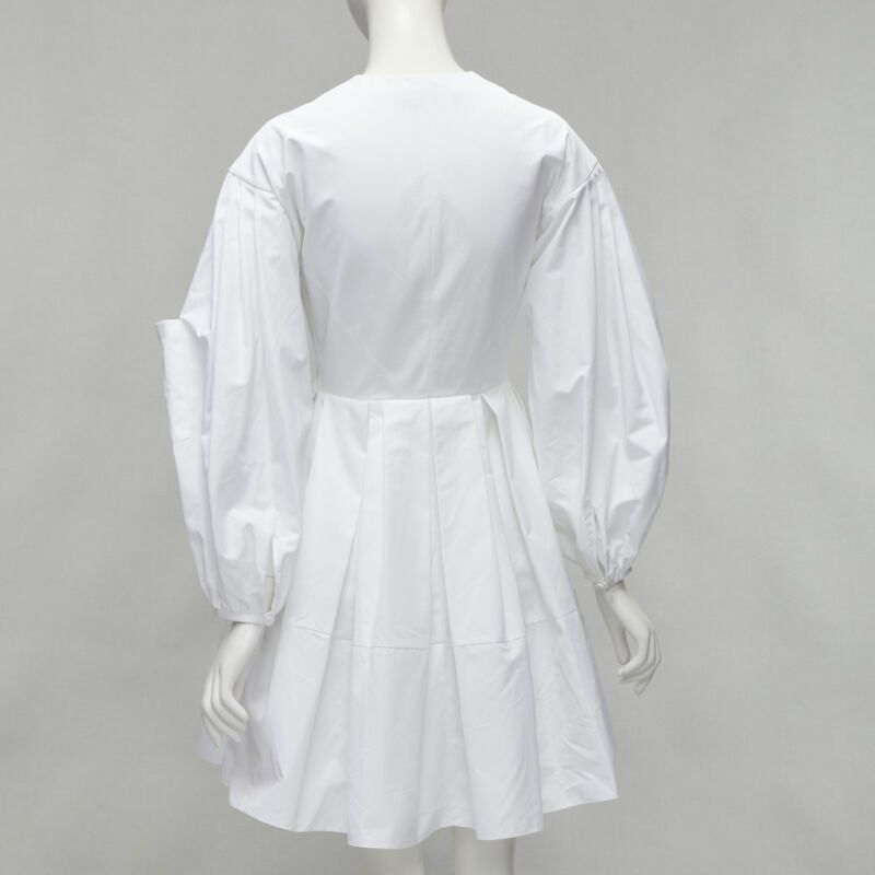 Alexander McQueen ALEXANDER MCQUEEN white cotton silver zip front puff sleeve flared dress IT36 XS Size XS / US 0-2 / IT 36-38 - 5 Thumbnail